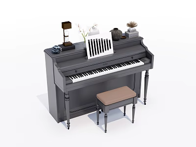 Musical Instruments and Art Supplies with Piano Stool Sheet Music and Decorative Items 3d model