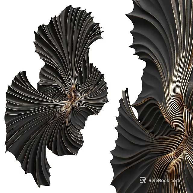 Modern Black Wall Decor With Gold Lines And Artistic Spiral Design 3d model 
