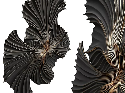 Modern Black Wall Decor With Gold Lines And Artistic Spiral Design 3d model