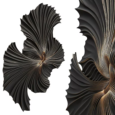 Modern Black Wall Decor With Gold Lines And Artistic Spiral Design 3d model