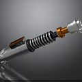 3D Rendered Mechanical Component With Silver Orange Black Coiled Spring Structure