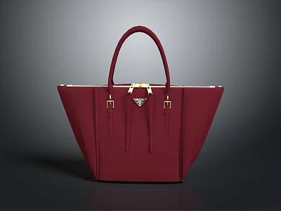 Burgundy Leather Tote Bag With Structured Design And Gold Hardware Fashion Accessory 3d model