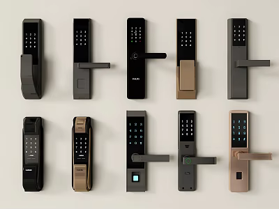 Smart Door Handle Various Modern Styles With Digital Keypad In Black Brown Colors 3d model