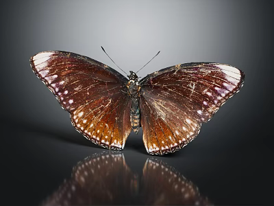 Brown Butterfly With White Spots On Wings Resting On Black Surface With Reflection 3d model