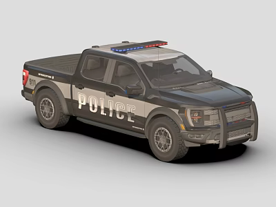 Police Pickup Truck With Roof Lights Black White Color And Front Grille Design 3d model