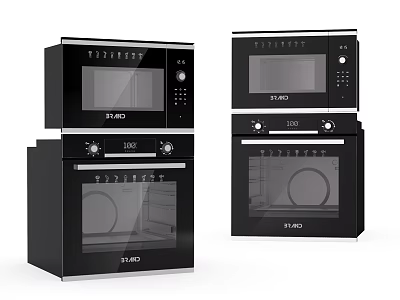 Modern Black Kitchen Appliances With Stacked Microwave And Oven Design Units 3d model