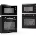 Modern Black Kitchen Appliances With Stacked Microwave And Oven Design Units