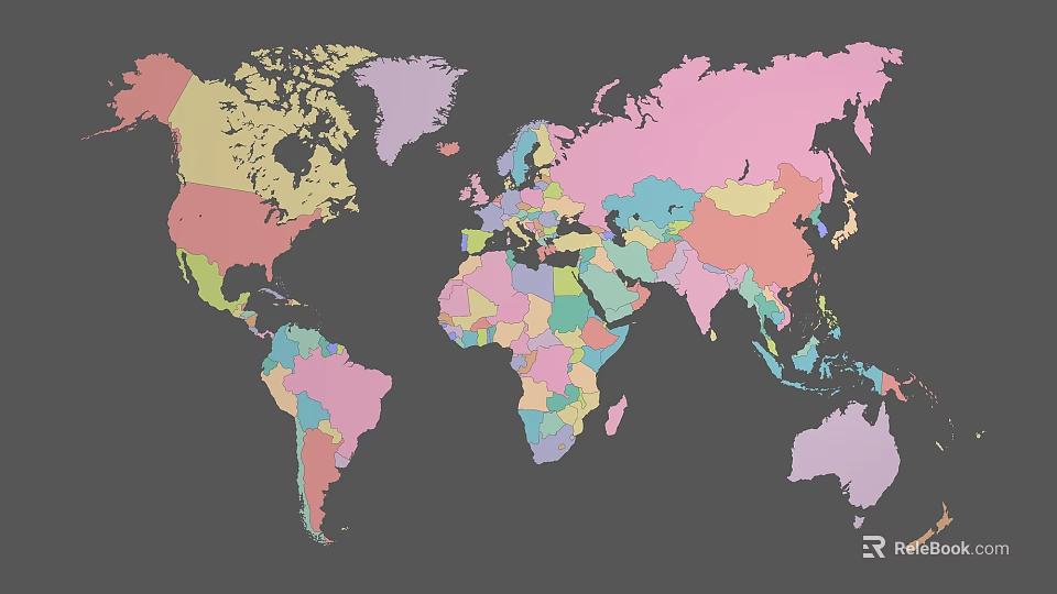 Colorful World Map Wall Decor With Vibrant Country Colors For Home 3d model 