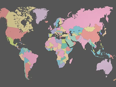 Colorful World Map Wall Decor With Vibrant Country Colors For Home 3d model