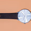 Minimalist Watch With Black Leather Strap White Dial And Silver Hands