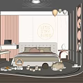 Cozy Kids Room Interior With Bed Wall Decor Stuffed Toys Round Rug Shelves And Window Curtains