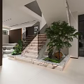 Modern Open Living Dining Room With Gray L Sofa Black Marble Coffee Table Green Plants