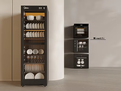 Black Kitchen Appliances with Vertical Storage for Dishes Cups and Plates 3d model