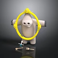 Cartoon Sheep Figure Holding Yellow Hoop With Small Utensils On Black Surface