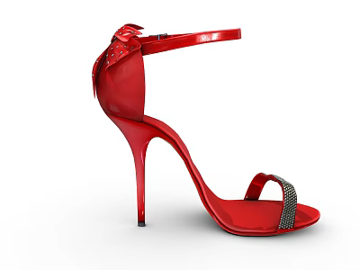 Elegant Red High Heel Sandals With Ankle Strap And Rhinestone Decoration 3d model