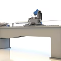 Automated Industrial Processing Equipment With Blue Control Components And Conveyor Workbench