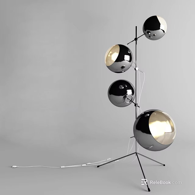 Modern Irregular Shape Floor Lamp With Spherical Shades And Metal Stand 3d model 