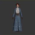 Woman With Red Hair Wearing Blue Long Dress White Blouse And Blue Jacket