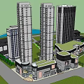 Modern High Rise Hotel Building With Commercial Podium And Green Landscaping
