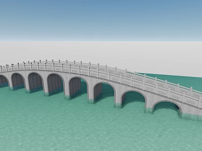 Stone Arch Bridge With Multiple Arches Over Turquoise Water And Railings 3d model