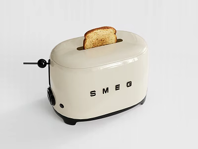 Modern White SMEG Toaster With Freshly Toasted Bread Slice On Top 3d model