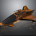 Orange Futuristic Starship With Sleek Design And Weapon Systems For Space Exploration