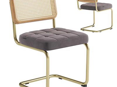 Modern Dining Chairs With Woven Backrest Gray Padded Seat And Golden Metal Legs 3d model