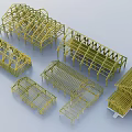 Various Shapes of Yellow House Construction Frame Models 3d model