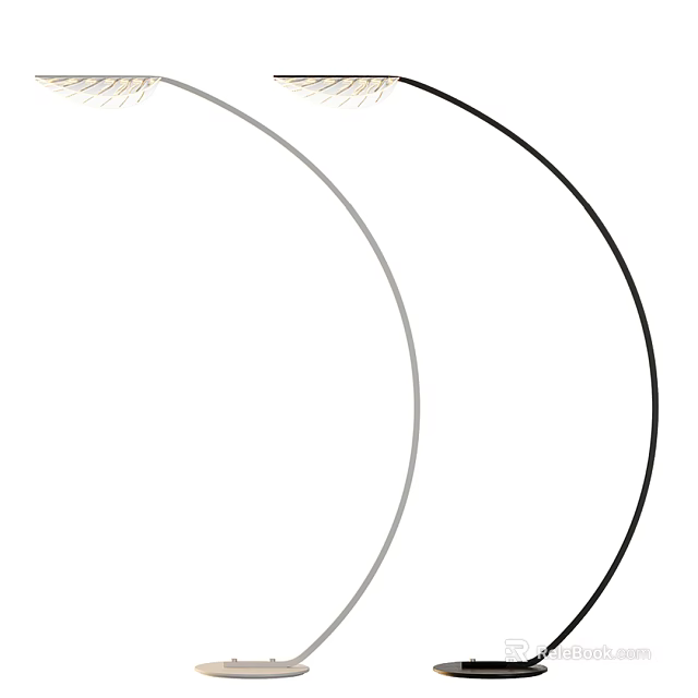 Modern Curved Floor Lamps in Black and Silver for Interior Lighting 3d model 