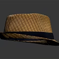 Straw Hat With Black Band And Woven Texture On Dark Background 3d model
