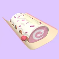 Pink Cake Roll With Spiral Interior White Frosting Pink Stripes And Red Cherries On Tray