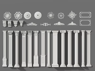 Roman Columns With Various Decorative Capitals And Ornamental Design Details 3d model