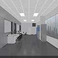 Modern Laboratory Interior With Long Tables Chairs Whiteboards And Ceiling Lights 3d model