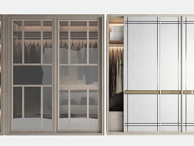 Modern Wardrobe With Glass Doors Sliding Panels Metal Accents And Internal Hanging Area 3d model