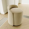 Beige Upholstered Round Sofa Stool In Minimalist Interior With Geometric Pattern Floor