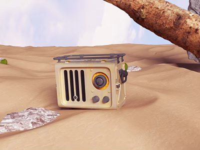 Industrial Equipment In Desert Environment With Square Metal Casing And Control Panel 3d model