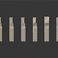 Arranged Dominoes In City Like Structure With Various Heights On White Background