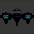 Futuristic Spaceship Model With Blue Lighting And Sleek Dark Aerodynamic Design