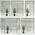 Modern Transparent Glass Sliding Doors As Interior Partitions With Green Plants In Home Decor