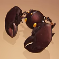 3D Robotic Crab Character With Large Claws Yellow Eyes Small Antennae And Metallic Shell