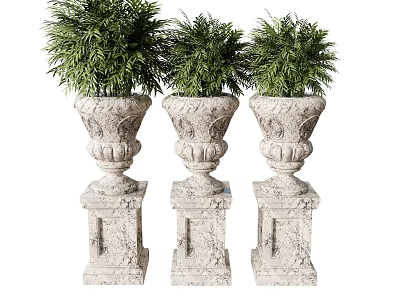 Other Plant Green Plant Flowers Stone Flower Pot 3d model