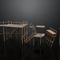 Bamboo Scaffolding Construction Structures With Multiple Platforms Ladders And Support Frames 3d model