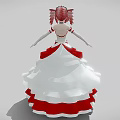 Woman in Red and White Dress with Pink Hair Accessories and Fluffy Bow Decorated Skirt
