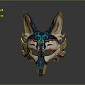 Decorative Fox Mask With Blue And White Intricate Patterns And Carved Details