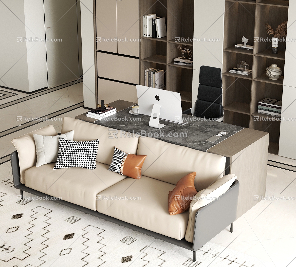 Living Room Bookcase Living Room Double Sofa Living Room Sofa Desk Living Room Office 3d model