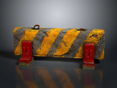 Yellow And Black Striped Traffic Barrier With Red Base And Worn Surface Texture 3d model