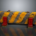 Yellow And Black Striped Traffic Barrier With Red Base And Worn Surface Texture 3d model