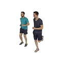 Two Men Running Wearing Short Sleeved T Shirts And Shorts On Gray Background
