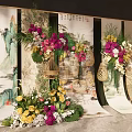 Traditional Chinese Painted Screens With Colorful Floral Arrangement And Birdcages