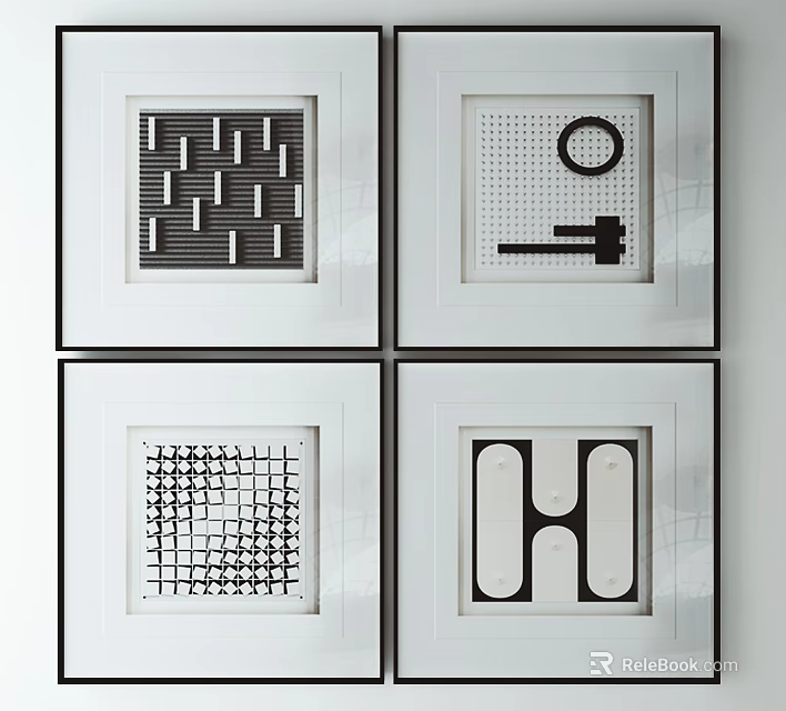 Other Black And White Geometric Wall Art With White Frames And Abstract Patterns 3d model